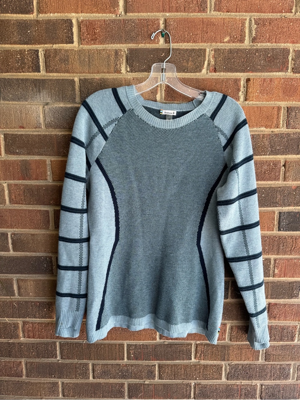 Smartwool Raglan-sleeve Light Blue Sweater with Navy Contrast Stitching